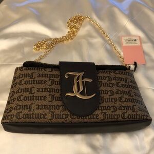 Juicy Couture Overstated Clutches Taupe Brown Gold Tone Chain Strap NWT
